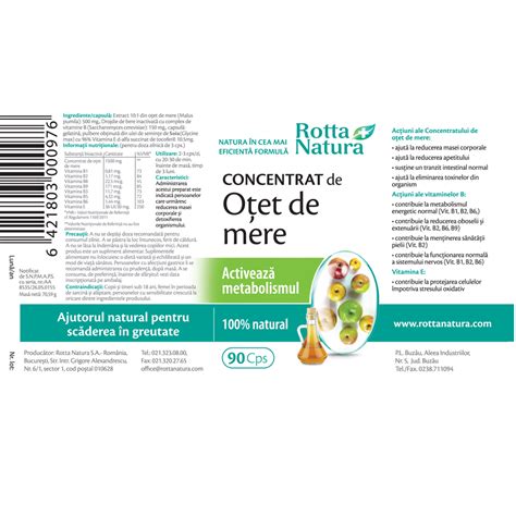 Rotta natura concentrat de otet de mere pareri  SILUETA) 30cps ROTTA NATURA Concentrat de otet de mere 500 mg / Vit