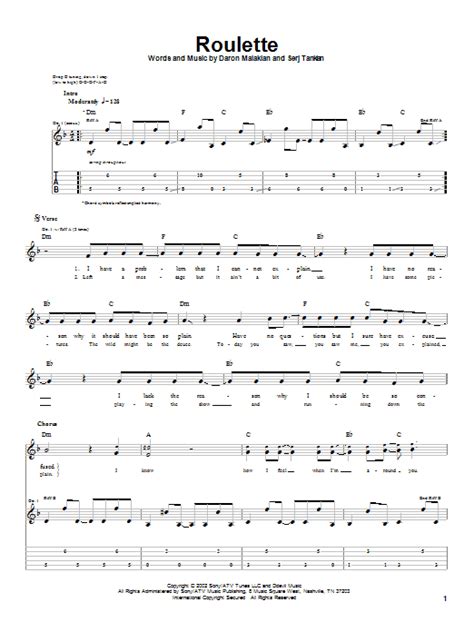 Roulette system of a down chords F