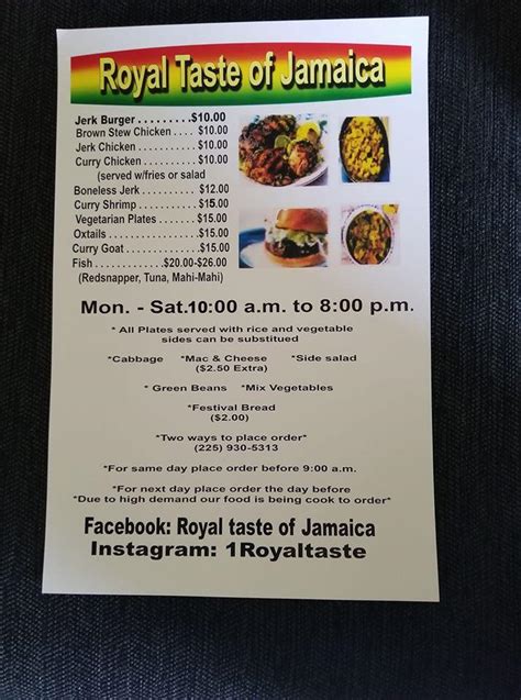 Royal taste of jamaica menu  Log In