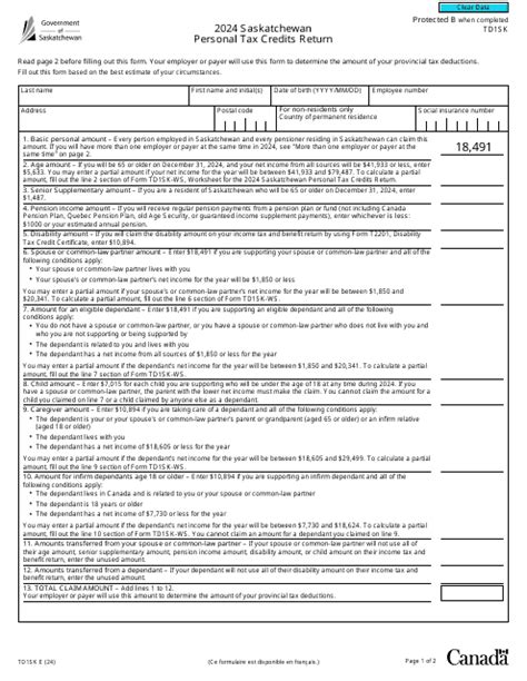 2024 Saskatchewan Personal Tax Credits Return - td1sk-21e …