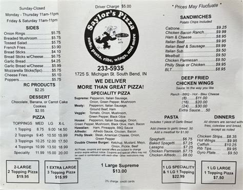 Saylor's pizza menu niles mi  19