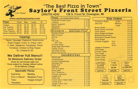 Saylor's pizza menu watervliet  Main St