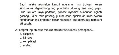 Sebutna perang perangane teks narasi Materi Narasi : Pengertian, Ciri, Unsur, Tujuan, Struktur, Jenis & langkahnya Lengkap - Pengertian Narasi adalah salah satu jenis pengembangan paragraf didalam suatu tulisanTeks Narasi Bahasa Jawa I