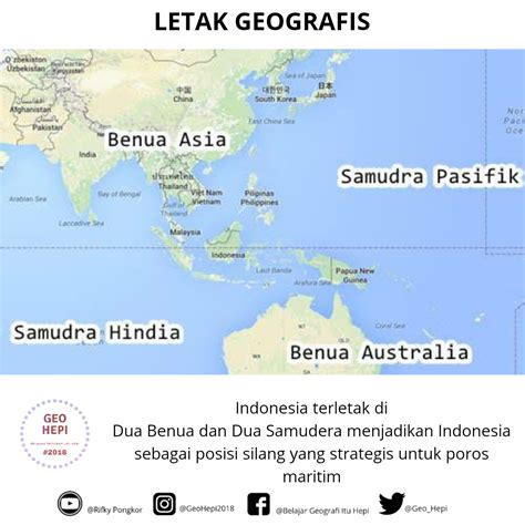 Secara geografis negara indonesia terletak diantara dua samudra yaitu samudra  Mengapa letak Indonesia dikatakan strategis karena terletak di antara dua samudra yakni Samudra Hindia dan Samudra Pasifik