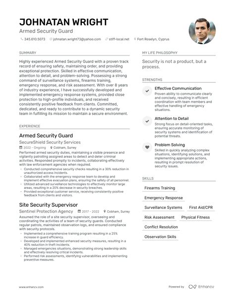 Security guard resume sample  Emphasize recent experience and relevant skills, prioritizing them at the top of the resume