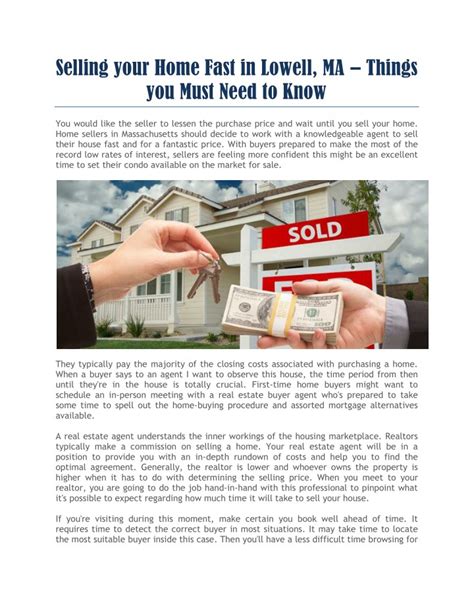 Sell my house fast lowell ma  There are many factors which need to be considered while