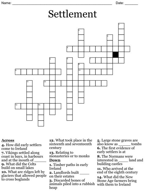 Settlement crossword clue  We have 1 possible answer in our database