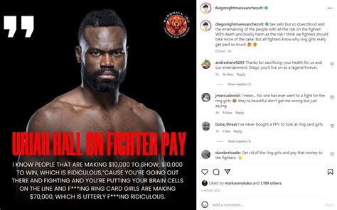 2024 Sex sells but so does blood Former UFC fighter Diego Sanchez backs  Uriah Hall s recent claim that ring girls make more than fighters on has -   Unbearable awareness is