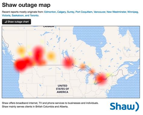 Shaw outage port moody  Shaw has notified the public that the outage affects Internet, Business Internet, Phone, Business Phone, Digital TV, VOD, Gateway, BlueCurve TV, and WiFi Access Points
