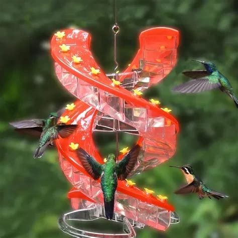 Sherem dna helix hummingbird feeder  This feeder is made of high-quality materials and can be hung around about anywhere in your yard, providing hummingbirds with clean nectar via 32 flower-shaped feeding ports