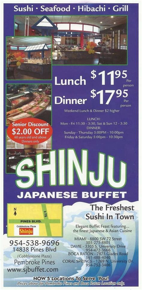 Shinju buffet davie  Shinju Japanese Buffet: Yummy fresh fish with Japanese buffet - See 219 traveler reviews, 37 candid photos, and great deals for Davie, FL, at Tripadvisor