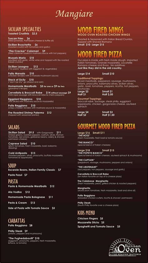 Sicilian oven wellington menu with prices  No reviews yet