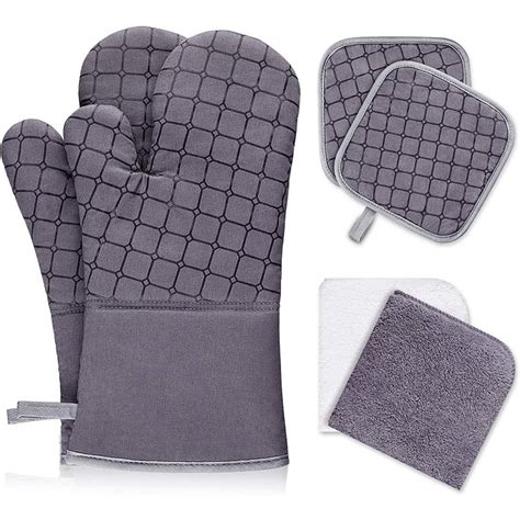Extra Long Oven Mitts and Pot Holders Sets, RORECAY Heat Resistant Silicone Oven  Mittens with Mini Oven Gloves and Hot Pads Potholders for Kitchen Baking  Cooking, Quilted Liner, Black, Pack of 6 