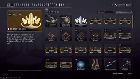 Simaris offerings console  You can obtain additional Nidus Blueprints from Cephalon Simaris Offering at the Relay for 50,000 Standing after completing the quest