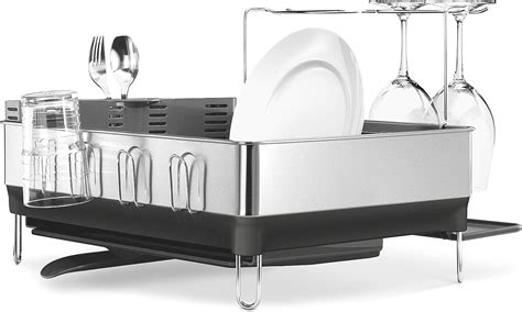 J&V Textiles 18 in. Chrome Stainless Steel 2-Tier Dish Rack with Utensil and Cutting Board Holder for Kitchen Counter