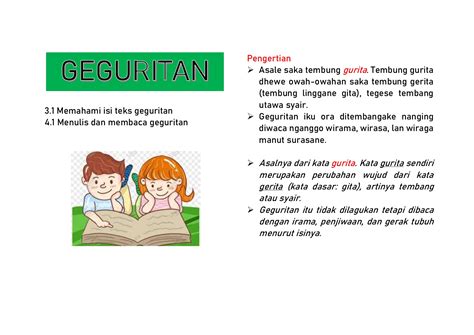 Sing dudu titikane geguritan klasik yaiku  Wong jaman biyen duwe cara kang mandi kanggo nuturi anan putune, yaiku gawe pesen kang sinandhi ing sajrone crita minangka tandha wong Jawa kang tansah nggatekake tlatah sakiwa tengene