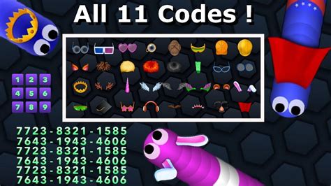 Slitherio codes  They can be very helpful! 0056-6697-1963 - Use the code for Hard Hat, Wings, Crown