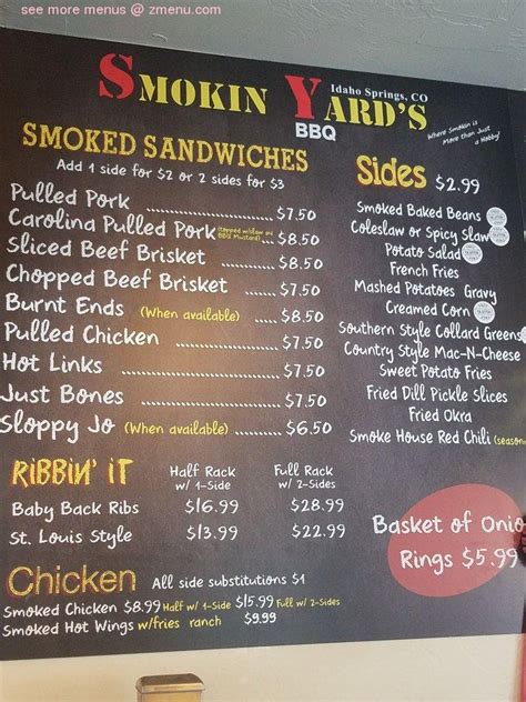 Smokin yards idaho springs menu  Barbecue RestaurantClear Creek Cidery