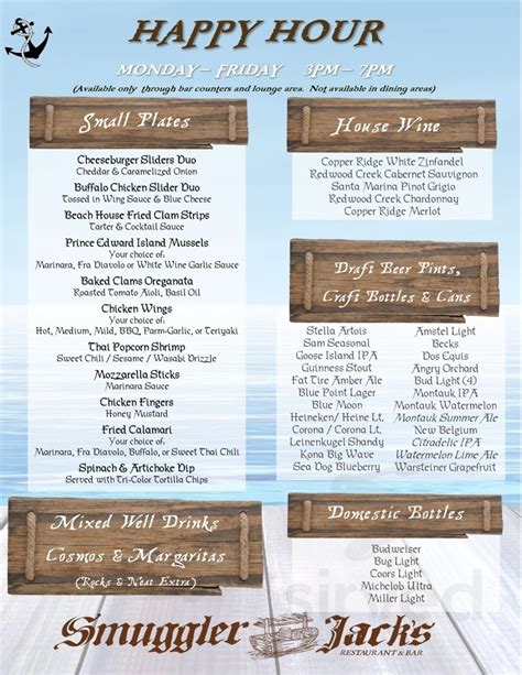 Smugglers waterfront bar menu  2023