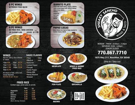 Sneaky sancho wings and tacos menu  New Mexican • $ •
