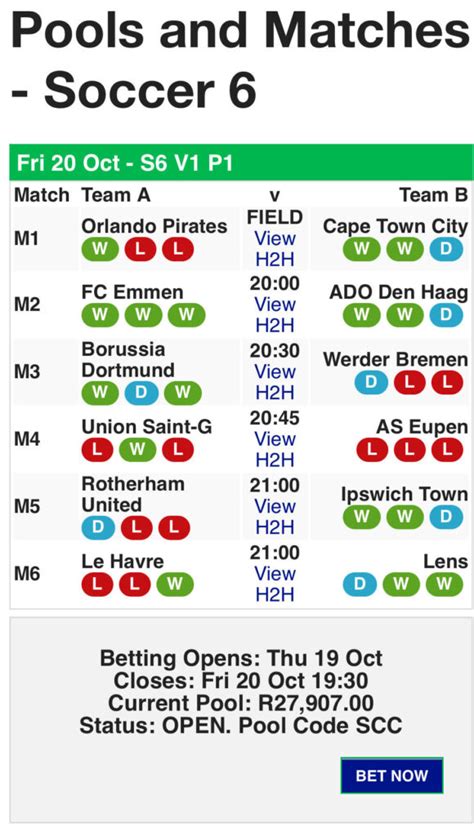 Soccer 6 pools and matches co