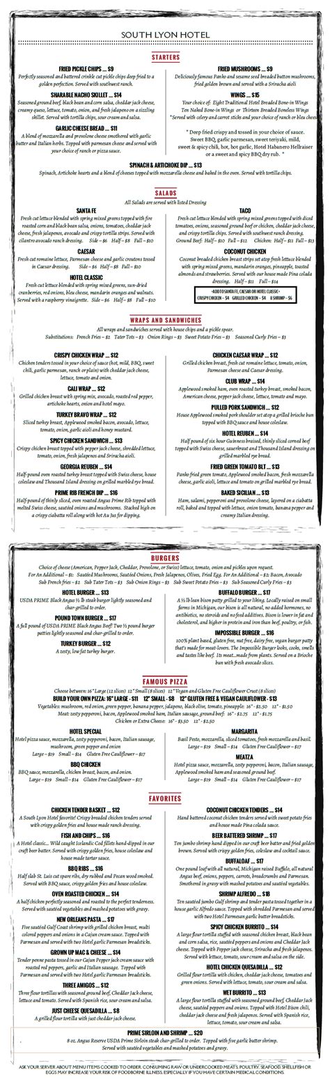South lyon hoteis menu 40 reviews #3 of 19 Restaurants in New Hudson $$ - $$$ American Bar Pub