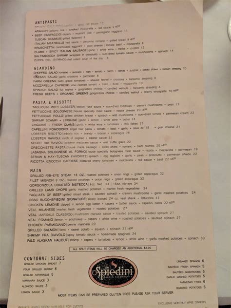 Spiedini fiamma italian bistro menu  The special menu includes one of three appetizers including