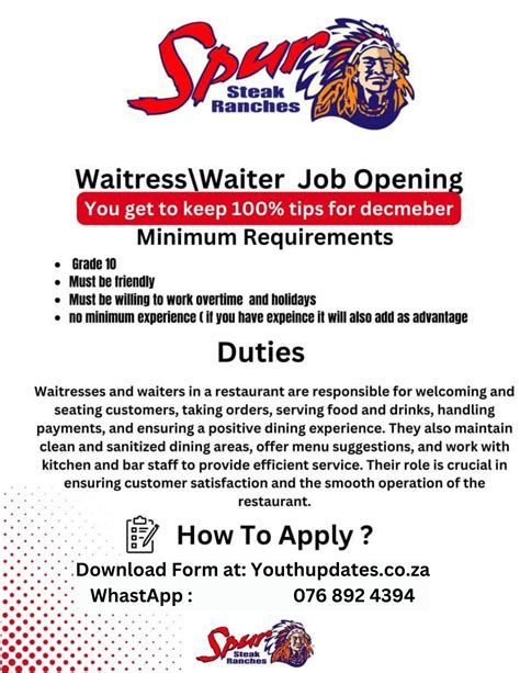 Spur vacancies in bloemfontein  You are welcome to visit your nearest Spur branch and chat with the manager on duty regarding available vacancies