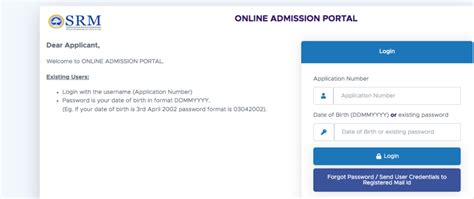 Srmist admission portal ; Application Form Fee is Rs