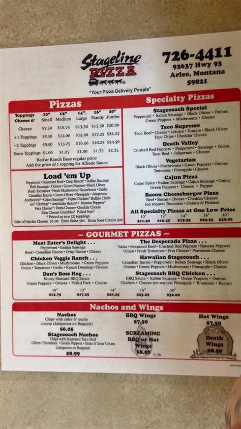 Stageline pizza arlee menu  Thank you very much to t