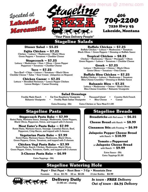 Stageline pizza lakeside menu  Stageline Pizza Westside 406-727-9500