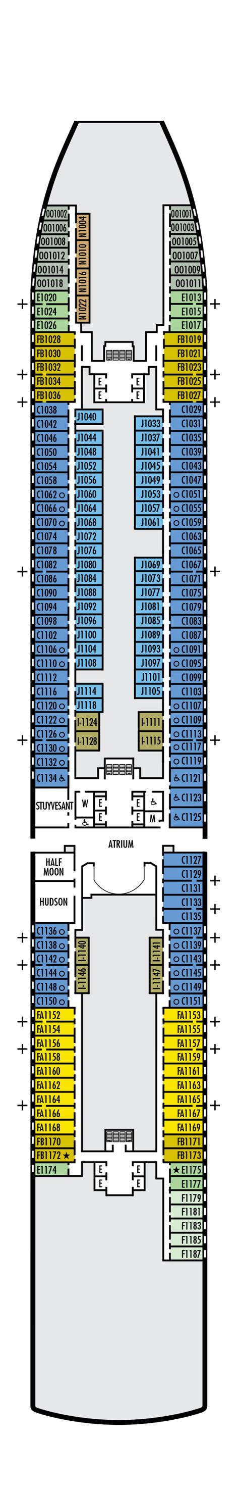 Statendam deck plan  The boat has 11 passenger decks (7 with cabins), 13 lounges and bars, 3 swimming pools (one with retractable glass roof), 5 outdoor