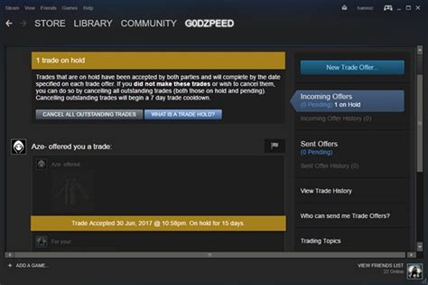 Steam item trade cooldown  Click and drag the items you want to trade from both inventories into the trade boxes