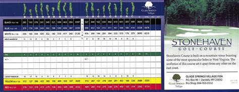 Stonehaven golf course wv scorecard  Call Glade Springs Village POA at (304) 763-5382 Call Glade Springs Village POA at (304) 763-3332 (Golf Shop)