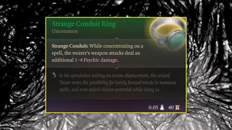 Strange conduit ring bg3 Ring of Feywild Sparks is one of the available Rings in Baldur's Gate 3
