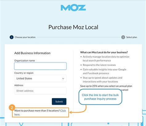 Submit bulk locations to moz local  Click on Billing Info on the top navigation