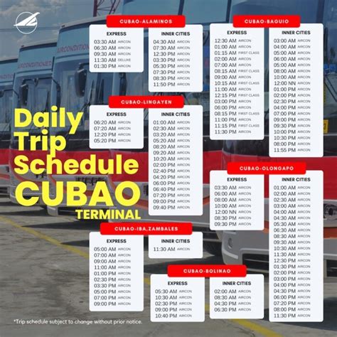 Superlines cubao schedule 2023  Monday to Friday