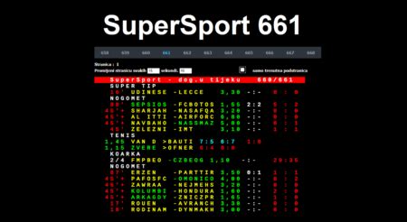 Supersport teletext 661  Link vas odmah vodi na rezultate uživo najvažnijih sportskih događaja, a zatim možete surfati
