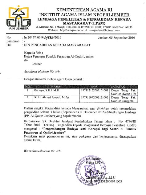 Surat izin keluar pondok pesantren  14