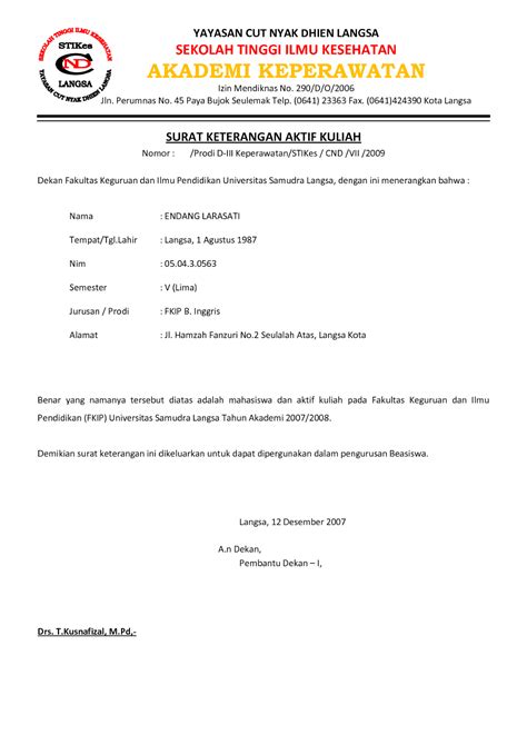 Surat keterangan aktif kuliah unja H