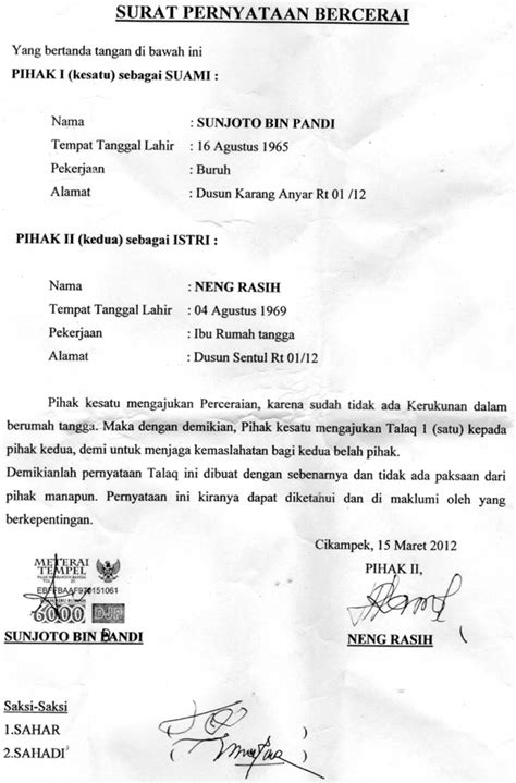 Surat keterangan janda cerai mati  Syarat permohonan akan menikah : Membawa surat keterangan belum menikah dari kepala lingkungan dan akta cerai jika sudah pernah menikah; Formulir N1 dan formulir lain yang mengetahui pejabat kelurahan; Kartu