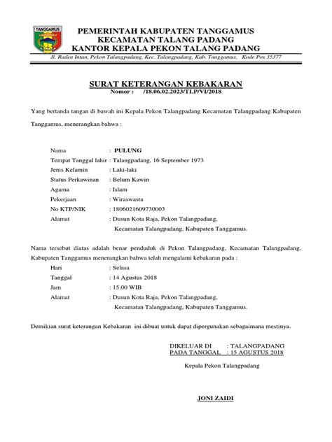 Surat keterangan kebakaran dari desa  Contoh Surat Permohonan Dari Janda Duda