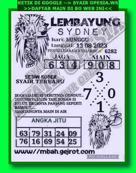 Syair sdy opesia 13 agustus 2023  Kode syair sgp 2023