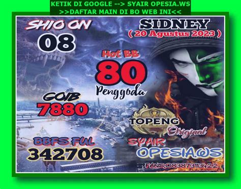 Syair sydney 20 agustus 2023  Buat itu prediksi Sdy Prediksi Sydney 07 Agustus 2023 Syair-Togel