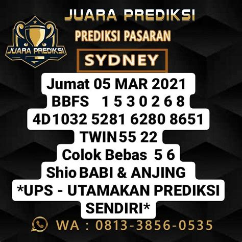 Sydney jumat aimistik  Prediksi Togel Sydney jumat 8 desember 2023: Angka Kontrol : 859031: Colok CM/CB : 94: Angka Main :