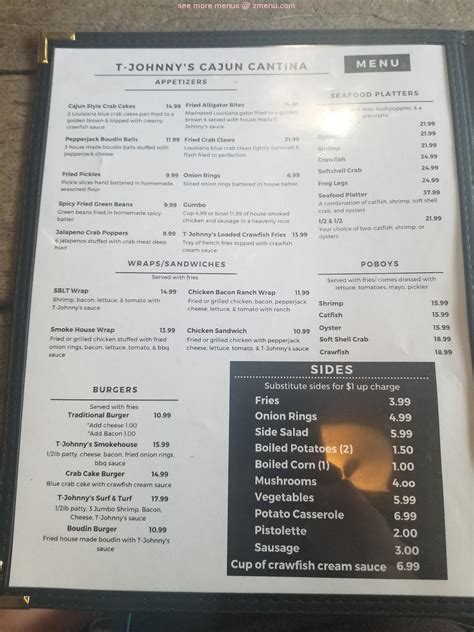 T-johnny’s cajun cantina menu  Includes the menu, user reviews, photos, and highest-rated dishes from Pancheaux's Cajun Cantina