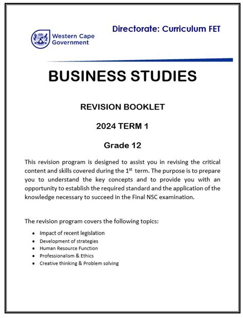 2024 T1 Gr 12 Business Studies Revision Booklet