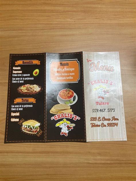 Tacos y tortas chalio's 4 tulare menu  Categories: Restaurants, Mexican Restaurants