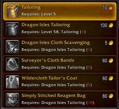 Tailoring bags wow 5 PTR 10