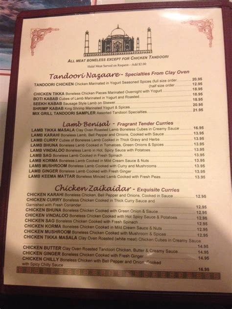 Taj mahal indian cuisine columbia menu  Taj Indian Cuisine